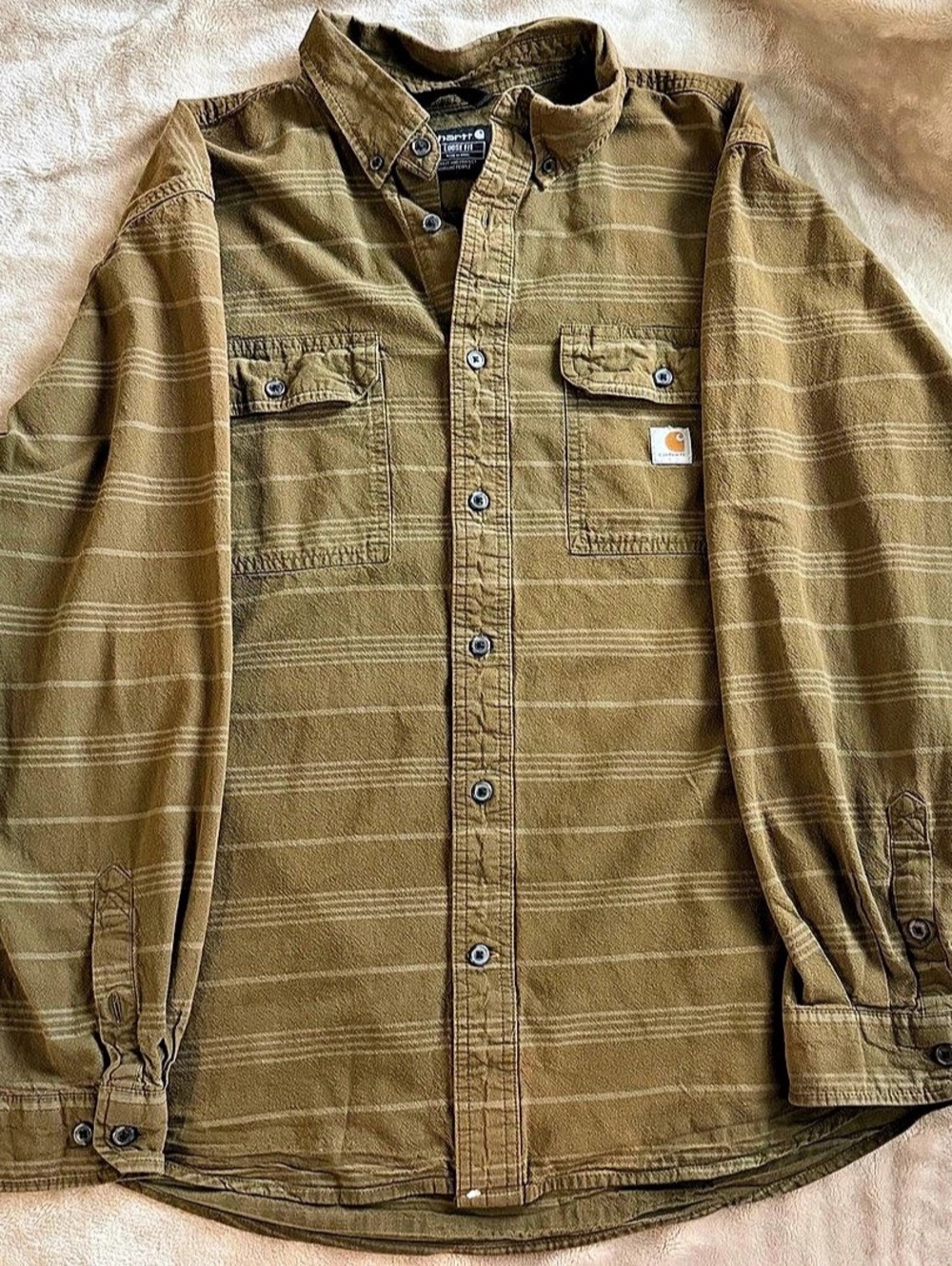 Carhartt Loose Fit Plaid-Stripe Work Shirt Brown Large